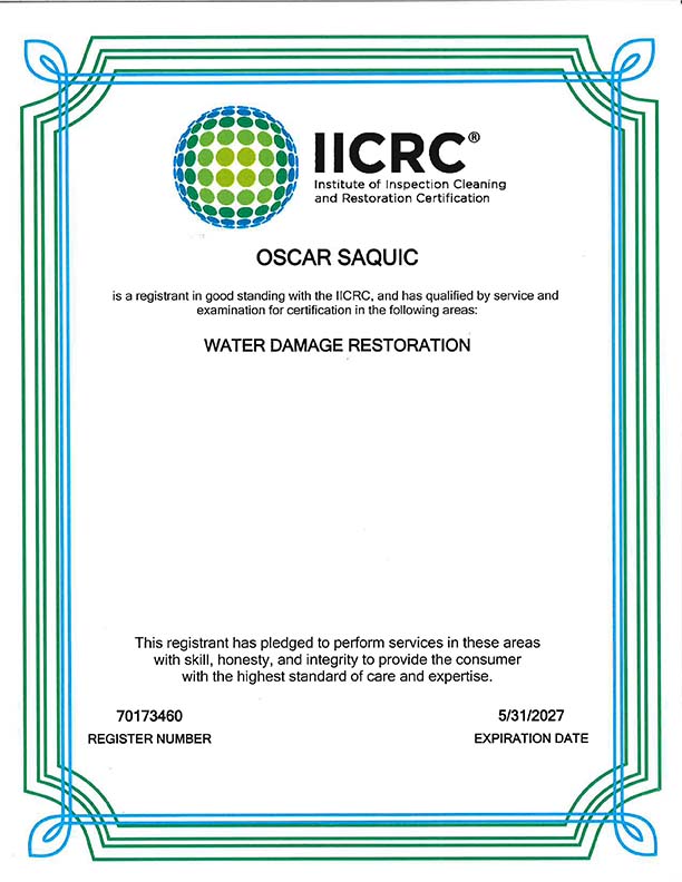 Oscar Saquic IICRC License
